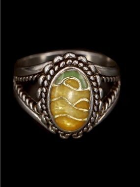 👑🐉Signed-Carolyn Pollack, Vintage Sterling Silver Green Turquoise Citrine Ring